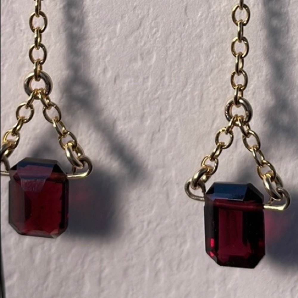 14k solid gold drop earrings Garnet